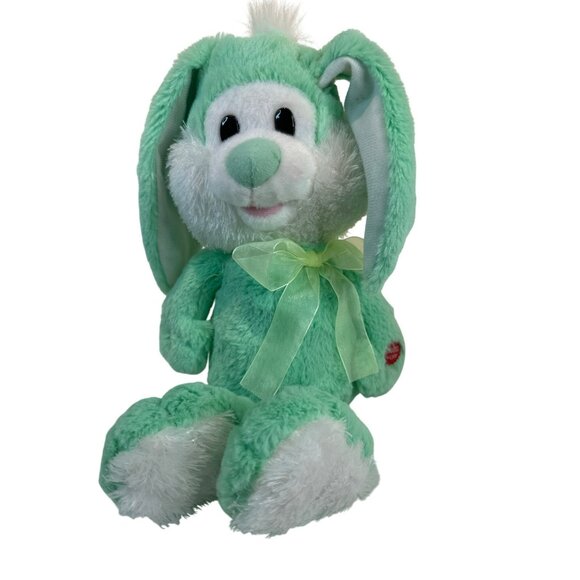 Green Plush Bunny Singing Tulle Bow 10" Tall PBC International Little Bunny Foo - Picture 1 of 6